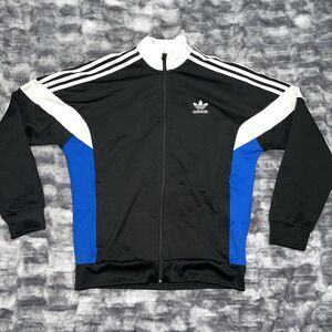 Retro Vintage Adidas Originals Youth L 13-14 Track Top Jacket, Black/Blue‎